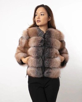 Leather jacket made of natural wolf or fox fur