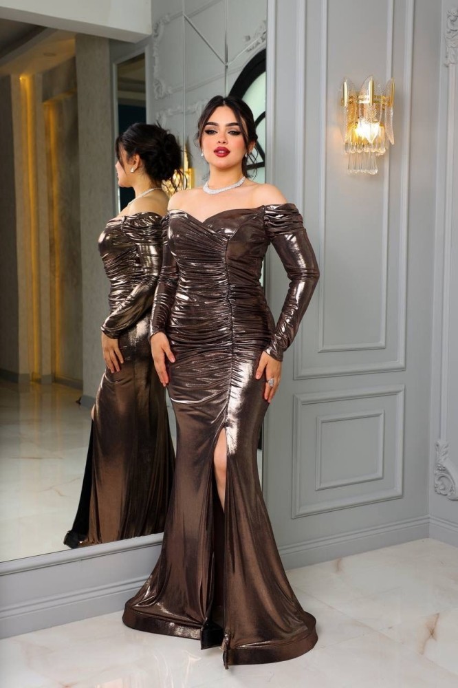 sexy metallic evening dress