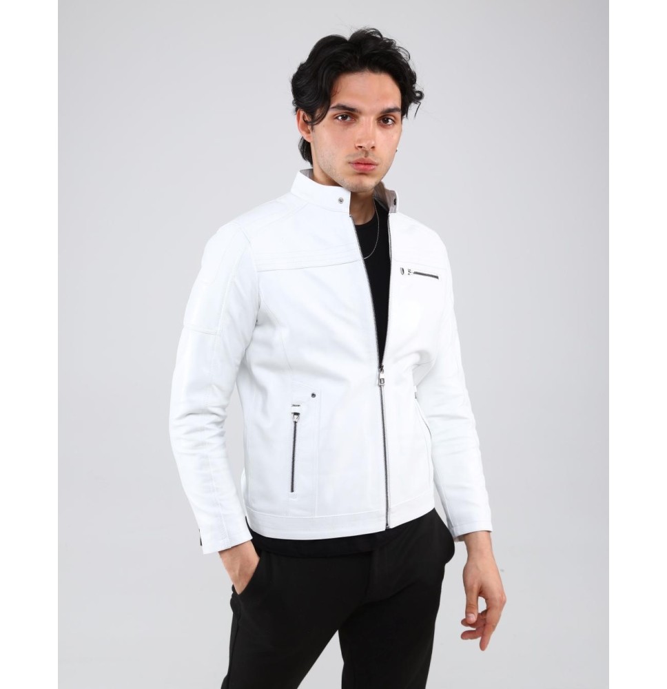 Genuine white leather jacket