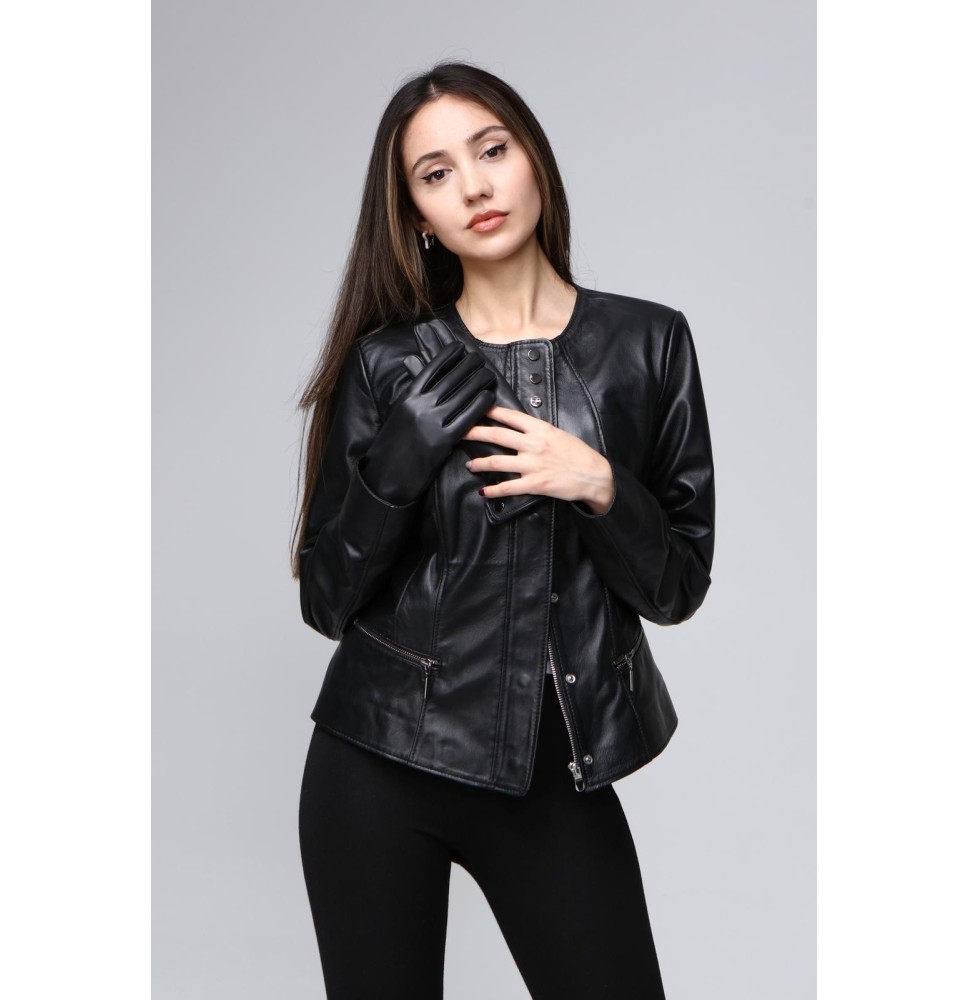 Genuine leather jacket with gloves