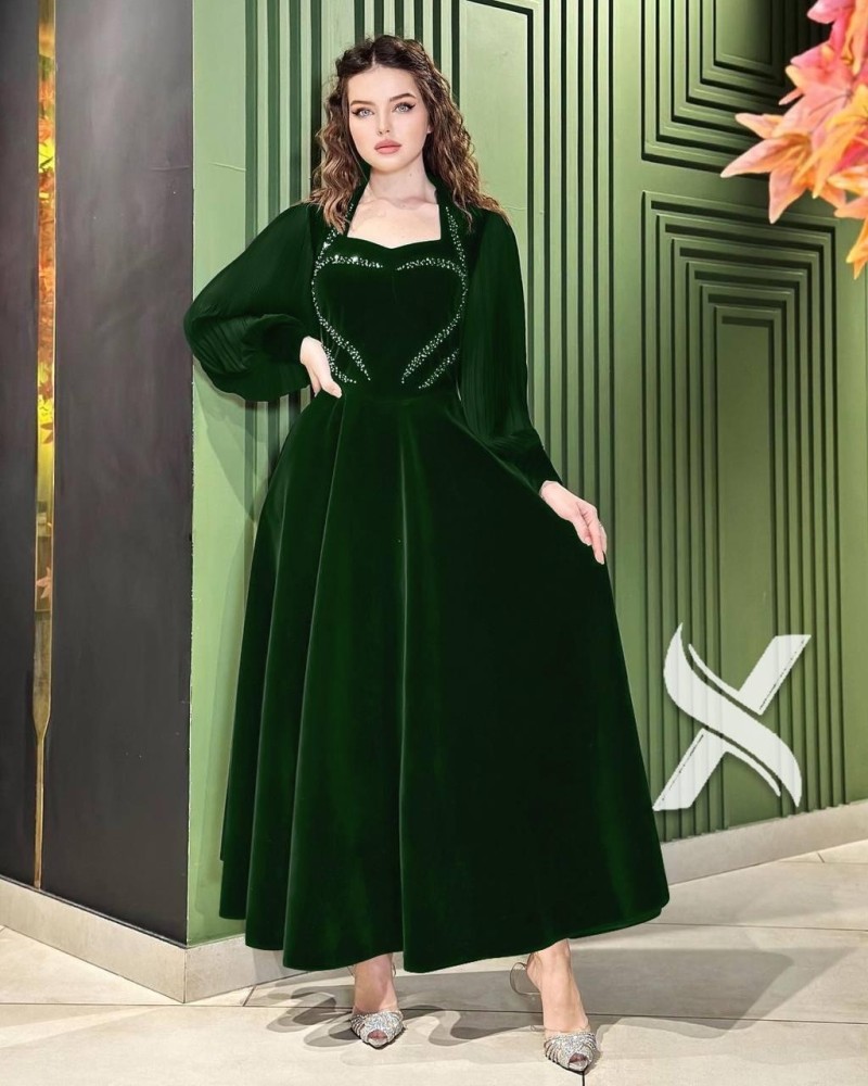 A distinctive winter velvet evening dress