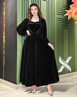 A distinctive winter velvet evening dress