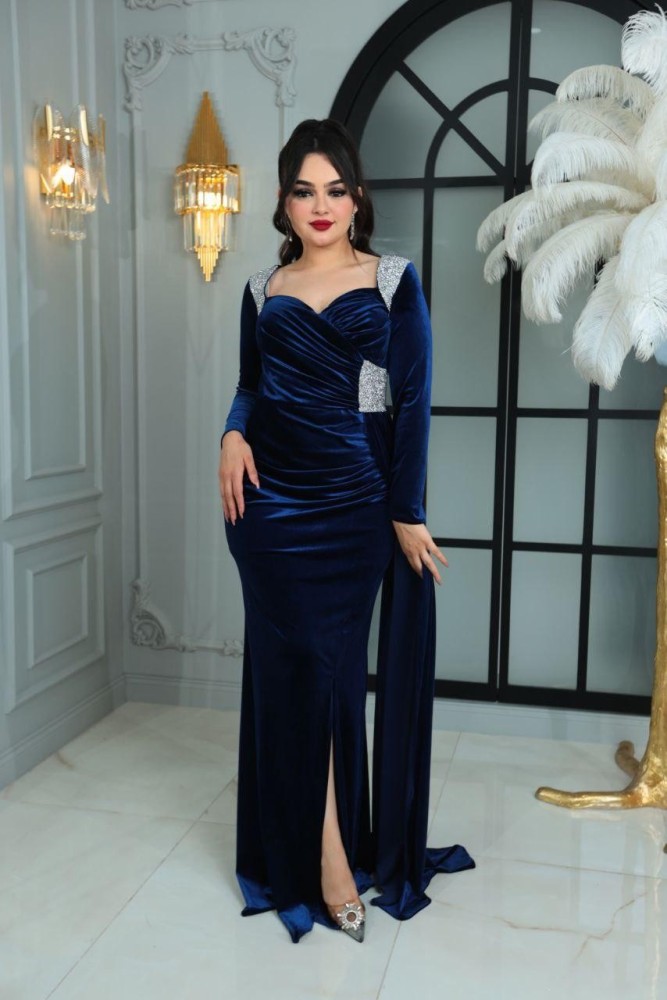 Distinctive royal velvet evening dress