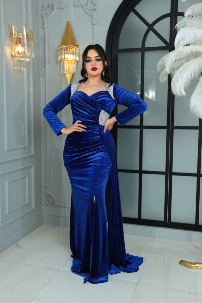 Distinctive royal velvet evening dress